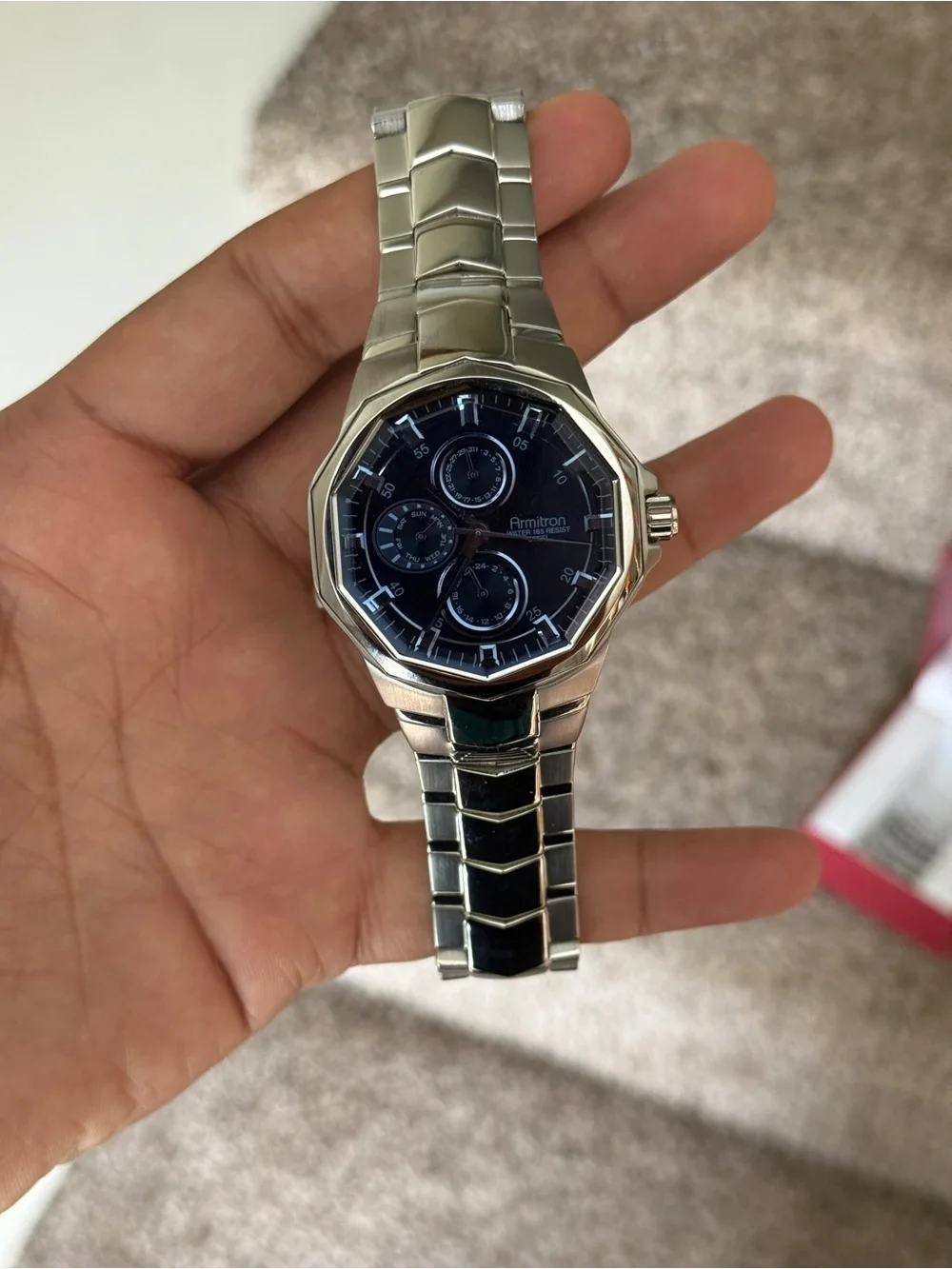 Armitron blue dial Silver Stainless Steel Watch with Black Dial